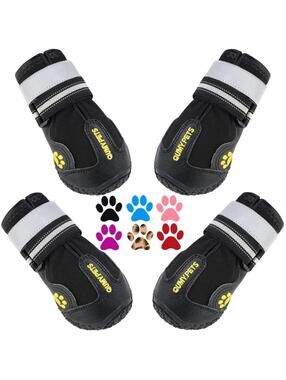 4PC QUMY Performance Adjustable Comfortable Secure Dog Shoes Size 5  Black